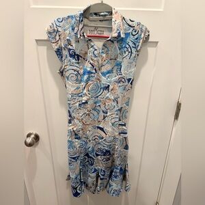 Dolcezza Abstract Print Zip Neck Dress Blue Artwear XS